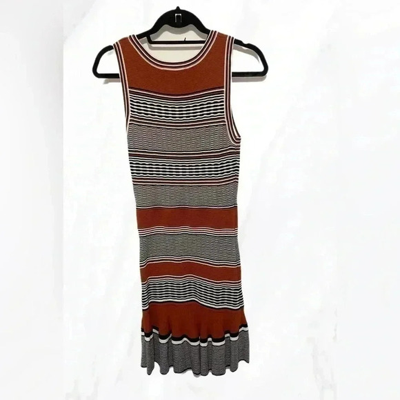 Sandro Elbise brown and orange striped bodycon tank mini dress XS - Picture 3 of 7